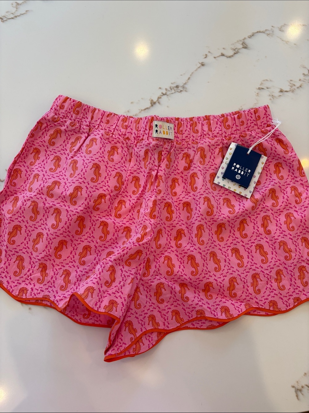 Roller Rabbit Pink Shorts with Orange Seahorse Print